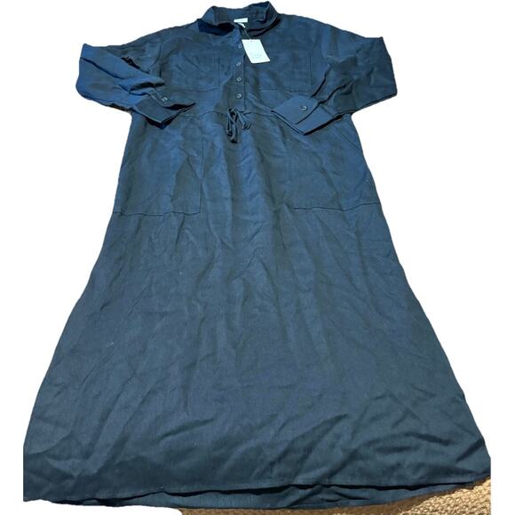 A New Day Women's Versatile Long Sleeve Midi Shirtdress Black Linen Size XS - Picture 3 of 7